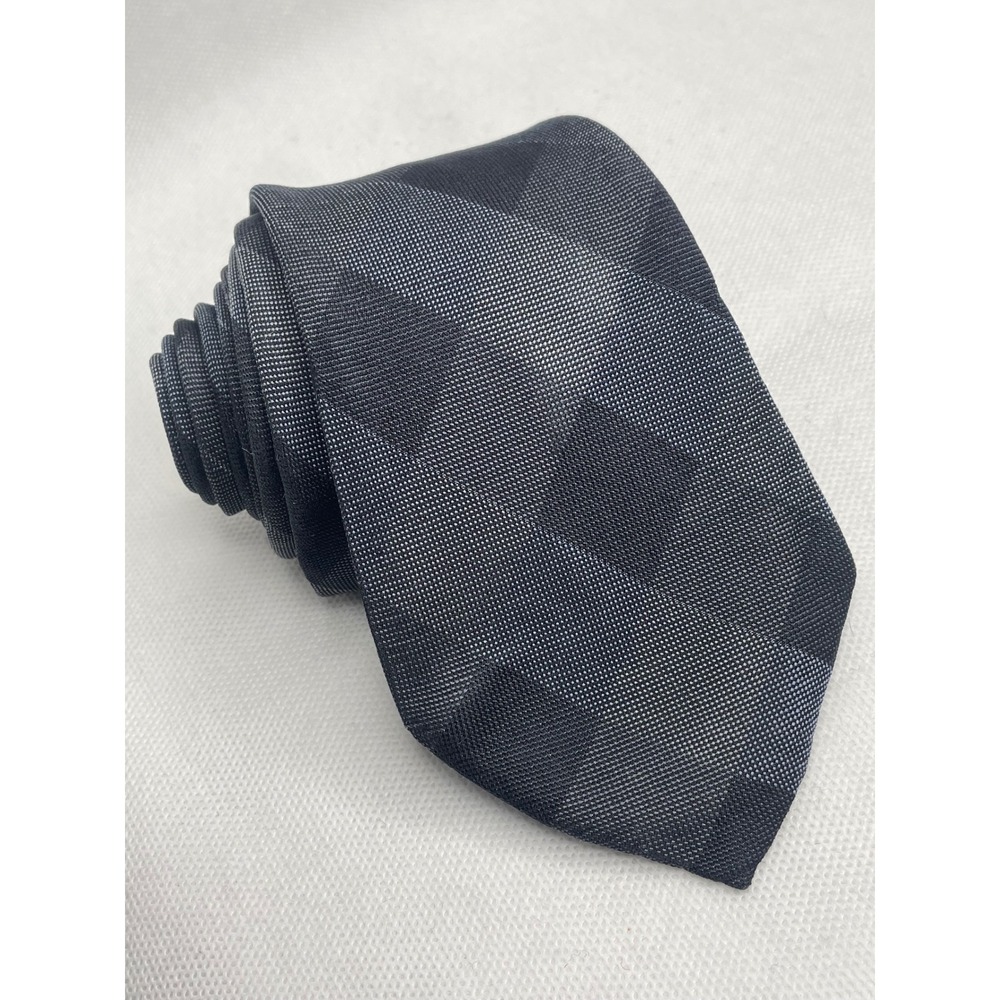 Paul Smith Woven Silk Black Blue Gray Plaid Tie Handmade in Italy Folded Necktie